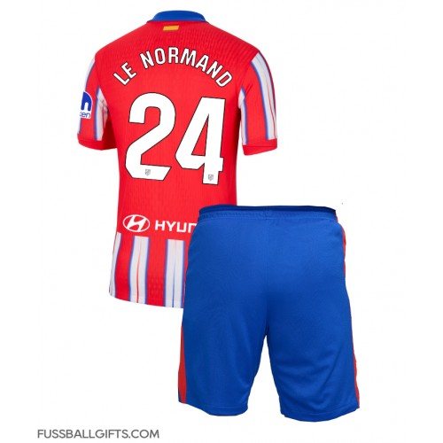 Atletico Madrid Robin Le Normand #24 Fußballbekleidung Heimtrikot Kinder 2024-25 Kurzarm (+ kurze hosen)